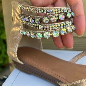 Thalia Sodi flat sandals size 8 gold with 4 anklets with rhinestones